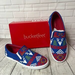 Bucketfeet Christmas Shoes Women Size 9 Fair isle Sweater Reindeer Print Novelty